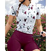 abordables Maillots pour femmes-Femmes Maillot de cyclisme Manche Courte Cyclisme Maillot Top avec 3 poches arrière Écran solaire Résistant aux UV Respirant Séchage Rapide Blanche Des sports Vêtement Tenue