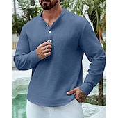 economico Camicie di lino-Per uomo Camicia Camicia di lino Camicia popover Camicia casual Camicia di cotone Semplice Vacanza Camicia hawaiana Nero Bianco Giallo Verde chiaro Manica Lunga Colletto alla coreana Primavera Autunno