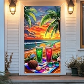 cheap Garage &amp; Door Banners-Beach Drinking Door Decorations Door Covers Door Tapestry Door Curtain Decoration Backdrop Indoor/Outdoor Door Banner for Front Door Farmhouse