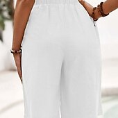 cheap Cotton Linen Shorts-Women&#039;s Cotton Linen Shorts Shorts Crop Streetwear Casual Knee Length Natural Plain Pocket Elastic Waist Outdoor Comfortable Outdoor Going out Light Sky Blue Black White Dark navy Summer Regular Fit