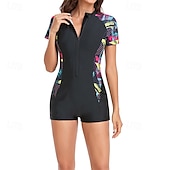 billige Utslett vakter-Dame Rash-guard One-Piece Badetøy UV Solbeskyttelse UPF50+ Lettvekt Kortermet Spandex Badetøy Badedrakt Forside Glidelås Svømming Surfing Strand Vannsport Sommer Vår Høst