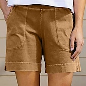 economico Pantaloncini in lino di cotone-Per donna Pantaloncini in cotone e lino Shorts Pantaloni Eleganti Casual Corto Naturale Semplice Tasca Elastico in vita Comodo All&#039;aperto Quotidiano Ferie Vinaccia Grigio Nero Bianco Estate