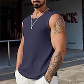 billige Treningsskjorter uten armer-Herre Vest topp Underskjorte Ermeløs skjorte Ermeløs Crew-hals Sommer عادي Mote Designer Feriereise Gate Ut på byen Svart Hvit Navyblå Topp T-skjorte for menn