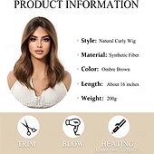 abordables Perruques Synthétiques Sans Bonnet-Perruque marron ombré pour femme avec frange rideau, cheveux synthétiques bouclés naturels de longueur moyenne, résistants à la chaleur, pour un usage quotidien, pour un cosplay ou une fête