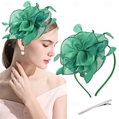 billige Coiffer-fascinators lue blomst mesh multi farge fjær bånd på pannebånd og klips teselskap hodeplagg for jenter kvinner