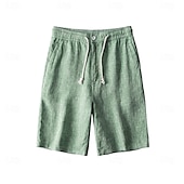billiga Herrarnas Elite Shorts-herrshorts i 100 % linne enfärgad knälång utomhus casual daglig semester etnisk stil denim blå ljus khaki oelastisk