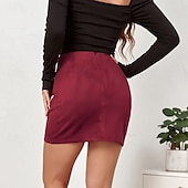 olcso Sima szoknyák-Női Szoknya Bodycon Divat Mini Közepes derekú Szoknyák Sima Fodrozott Mikroelasztikus Vakáció Utca Bor Fekete Rózsaszín Katonai zöld Nyár Poliészter