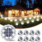 abordables Éclairage au sol-Lampes solaires d&#039;extérieur à 8 LED, disques solaires plats, étanches IP65, éclairage d&#039;allée à énergie solaire pour jardin, pelouse, patio, cour, chemin, paysage, blanc froid