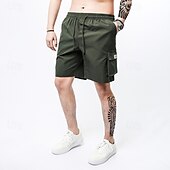 baratos Clássico-Homens Bermuda Cargo Calção Shorts de verão Com Cordão Cintura elástica Bolso multi Número Conforto Vestível Comprimento do joelho Ao ar livre Esporte Diário Moda Casual Preto Cáqui