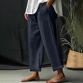 cheap Plain Cotton Linen Pant-Women&#039;s EU / US Size Beach Shorts Comfort Full Length Natural Solid Color Casual Daily Deep Green Dark Brown Black 3# White Spring, Fall, Winter, Summer Loose Fit