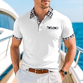 preiswerte Herren Klassisches Polo-Herren Poloshirt aus Baumwollmischung Golfshirt Lässig Ferien Revers Kurzarm Mode Basic Hahnentrittmuster Karo Patchwork Tasche Sommer Normale Passform Weiß Orange Khaki Dunkelgray Leicht Blau