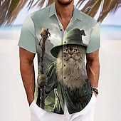 olcso Vintage ing-catdalf def, vincent hie férfi macskavarázsló gombos ing rövid ujjú designer ing limitált művészi kiadás
