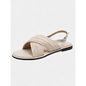 abordables Sandales de Vacances-Sandales plates à brides croisées tissées pour femmes – sandales bohèmes décontractées pour les promenades estivales et les rendez-vous romantiques en journée