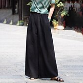 economico Pantaloni in lino e cotone semplici-Per donna Pantaloncini in cotone e lino Pantaloni ispirati al lino Pantaloni in cotone e lino Streetwear Casual Lunghezza intera Naturale Semplice Tasca Elastico in vita All&#039;aperto Confortevole
