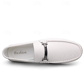 cheap Men&#039;s Slip-ons &amp; Loafers-Men&#039;s White Loafers with Silver Accents, Lightweight Casual Shoes, Ideal for Everyday Wear and Vacation Getaways