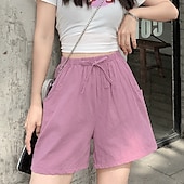 お買い得  コットンリネンショートパンツ-女性用 リネン風ショートパンツ スラックス クロップパンツ ファッション ストリートファッション 膝丈 ナチュラルウエスト 平織り ポケット 弾性巾着デザイン 快適 通気性 お出かけ 週末 フォレストグリーン ブラック ターコイズ ホワイト 夏 レギュラー