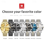 abordables Relojes de Cuarzo-Reloj de pulsera Olevs 3673 para hombre, con esfera romboidal y fase lunar, de acero inoxidable macizo, resistente al agua y fecha.