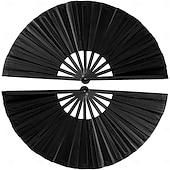 abordables Fournitures pour fêtes-Lot de 2 grands éventails à main pliables pour danse en ligne, style chinois, japonais, kung fu, tai chi, popping, clac, rave