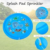 abordables Jouets de Plage et de Plein Air-Tapis de jeu d&#039;eau d&#039;extérieur de 39 pouces, motif de vie marine multicolore, tapis anti-éclaboussures en PVC durable avec arroseur, antidérapant bleu &amp;gonflable idéal pour les jouets aquatiques