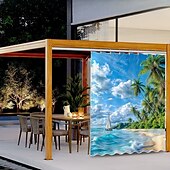 olcso Vízálló függönyök-Vízálló Kültéri Függöny Magánélet Tolóteraszos Függöny Pergola Függönyök Fülekkel 3D Táj Tengerparti Kép A Kerti Pavilonhoz Erkélyhez Porchhoz Partira 1 Panel