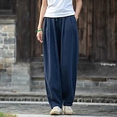 abordables Pantalon uni en coton et lin-Femmes Pantalon en coton et lin Slacks Streetwear Occasionnel Longueur complète Naturel Uni Avec Poches Conception à cordon élastique Confortable Vacances Rue Abricot Noir Marine foncé Café Été Coupe