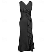 voordelige Feestjurken-Dames Halflange jurk Feestjurk Cocktail jurk Bruiloft gast jurk Elegant Modieus Bruiloft Feest Speciale gelegenheden  Normale pasvorm Effen Mouwloos V-hals Zwart Wijn Rood Marineblauw Zomer
