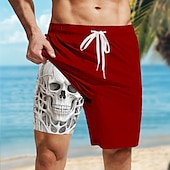 cheap Retro Vintage &amp; Ethic-Men&#039;s Skull Lined Shorts 2 in 1 Board Shorts Swim Shorts Mid Waist Hawaiian Casual Vacation Holiday Beach Wear Side Pockets Color Block With Compression Liner Designer Clothing Apparel