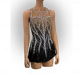 cheap Figure Skating Dresses-Figure Skating Dress Women&#039;s Girls&#039; Ice Skating Dress Black Patchwork Asymmetric Hem Mesh High Elasticity Training Competition Skating Wear Classic Crystal / Rhinestone Sleeveless Ice Skating Figure