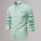 economico Casual da lavoro-Per uomo Camicia con colletto cinese Camicia con colletto alla coreana Camicia in cotone e lino Semplice Vacanza Casual Quotidiano Nero Bianco Verde chiaro Blu scuro Manica Lunga Colletto alla coreana