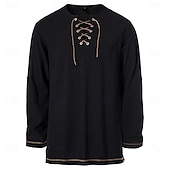 baratos Tops-Medieval Renascentista Século XVII Comprimento Médio Blusa / Camisa Traje Cosplay Feira Ren Cavalheiro Viking cavaleiro celta Com Cordão Côr Sólida Homens Pirata Dia Das Bruxas Baile de Máscaras