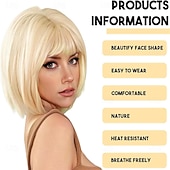 economico Parrucche trendy sintetiche-parrucche bionde corte per donne, parrucca bionda con frangia per feste