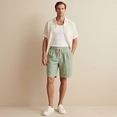 billiga Herrarnas Elite Shorts-herrshorts i 100 % linne enfärgad knälång utomhus casual daglig semester etnisk stil denim blå ljus khaki oelastisk