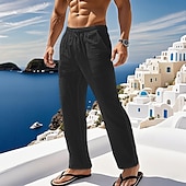 economico Vacanza-Per uomo Pantaloni di Lino Pantaloni Pantaloni Estivi Pantaloni da Spiaggia Tasca Coulisse Elastico in vita Semplice Comodità Traspirante Vacanza Quotidiano Ferie Hawaiano Boho Verde militare Nero