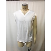 preiswerte Fitness Tank-Tops-Herren Tank Top Weste Ärmelloses Shirt Ärmellos V Ausschnitt Sommer Einfach Mode Klassisch Lässig Kordelzug Rein Straße Lässig Sport Weiß Top T-Shirt für Herren