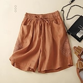 お買い得  コットンリネンショートパンツ-女性用 リネン風ショートパンツ ショーツ スラックス ストリートファッション カジュアル ショート ナチュラルウエスト 平織り ポケット 弾性巾着デザイン 快適 ストリート 祝日 カジュアル／普段着 ブラック イエロー ブルー オレンジ 夏 レギュラー