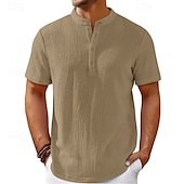 economico Camicie Popover da Uomo-Per uomo Camicia Camicia Estiva Camicia casual Camicia da Spiaggia Camicia con Bottoni Nero Bianco Blu marino Kaki Beige Manica Corta Semplice Henley Ferie Casual Quotidiano Bottonato Abbigliamento