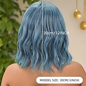 cheap Synthetic Trendy Wigs-Synthetic Wig Wavy Water Wave Layered Haircut Neat Bang Machine Made Wig 12 inch A1 Synthetic Hair Women&#039;s Classic Adorable Comfortable Blue