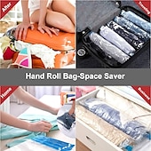 abordables almacenamiento de equipaje y viajes-Paquete de 10 bolsas de compresión para ahorrar espacio en viajes (no se necesita vacío ni bomba), bolsas de almacenamiento al vacío para artículos esenciales de viaje, organizadores de embalaje para