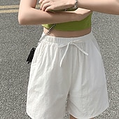 お買い得  コットンリネンショートパンツ-女性用 リネン風ショートパンツ スラックス クロップパンツ ファッション ストリートファッション 膝丈 ナチュラルウエスト 平織り ポケット 弾性巾着デザイン 快適 通気性 お出かけ 週末 フォレストグリーン ブラック ターコイズ ホワイト 夏 レギュラー