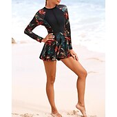 abordables Lycra de surf-Femmes Maillot de Bain Rash Guard Protection Solaire UV UPF50+ Léger manche longue Spandex Maillot de Bain maillot de bain ​fermeture éclair sur le devant Natation Surf Plage Sports Nautiques Tropical