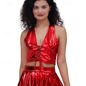 levne Topy-Retro 80. léta Krátký top Disko Lodičkový Lesklý latexový patent Kov Dámské předvečer Všech svatých Karneval Pride Parade Měsíc hrdosti Dospělé Vrchní deska Léto
