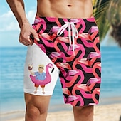 お買い得  動物と鳥-男性用 フラミンゴ おかしい 裏地付きショートパンツ 2 in 1 スイムショーツ スイムショーツ ミディアムウエスト ハワイアン バケーション 祝日 ビーチウェア サイドポケット コンプレッションライナー付き 伸縮性のあるドローストリングウエスト デザイナー 衣類