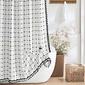 olcso Zuhanyfüggönyök-Boho Tanyasi Zuhanyfüggöny Készlet 180cm*180cm(70&quot;*70&quot;) Modern Pamut Vászon Anyag Zuhanyfüggöny a Semleges Vidéki Fürdőszobai Dekorációhoz Barna Bohemian Rusztikus