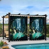 olcso Vízálló függönyök-Vízálló Kültéri Függöny Magánélet Csúszó Terasz Függöny Drape Pergola Függöny Grommet 3D Tájkép Óceán Barlang A Pavilonhoz Erkélyhez Tornácra Bulira 1 Panel