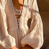 abordables Robes-Femmes Robe Longue Maxi Robe Robes en coton et lin Robe de Bal Robe Décontractée Robe d&#039;été ancien Mode Extérieur Fête Date Coupe régulière Uni manche longue Décolleté plongeant Rose Claire Vert Beige