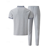 voordelige T-shirt sets voor heren-Voor heren Wafel Shirt T-shirt past Shirt- en broeksets 2 stuks outfits Korte mouw Revers Zomer Kleurenblok Modieus Casual Lapwerk 2-stuks Vakantie Alledaagse kleding Uitgaan Zwart Wit Koningsblauw