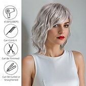 Χαμηλού Κόστους Συνθετικές Trendy Περούκες-Συνθετικές Περούκες Σγουρά Μικρές τοποθεσίες Ασύμμετρο κούρεμα Βαθιά διαίρεση Μηχανοποίητο Περούκα 16 χιλ Α&#039;1 Συνθετικά μαλλιά Ανδρικά Στη μέση Απίθανο Άνετο Ασημί