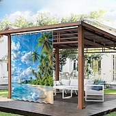 olcso Vízálló függönyök-Vízálló Kültéri Függöny Magánélet Tolóteraszos Függöny Pergola Függönyök Fülekkel 3D Táj Tengerparti Kép A Kerti Pavilonhoz Erkélyhez Porchhoz Partira 1 Panel