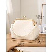 baratos Casamento ACC-Bolsa clutch vintage com alça de pérola para mulheres – elegante bolsa transversal de cetim texturizado para casamentos, festas noturnas e eventos formais