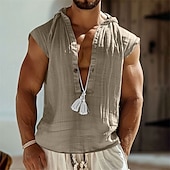 preiswerte Fitness Tank-Tops-Herren Tank Top Weste Unterhemd Ärmelloses Shirt Ärmellos Mit Kapuze Sommer Einfach Mode Designer Basic Knöpfe Urlaub Straße Ausgehen Schwarz Marineblau Grün Top T-Shirt für Herren